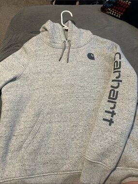 Carhartt Light Heather Gray Pullover Hoodie with Sleeve Logo